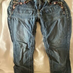 Miss Me Distressed Blue Skinny Jeans with Embroidered Pockets